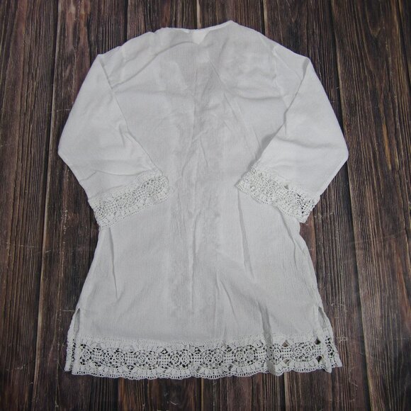 La Blanca Tunic Cover Up Womens Medium White Crochet Lace Beach Cotton Swim - Picture 5 of 7
